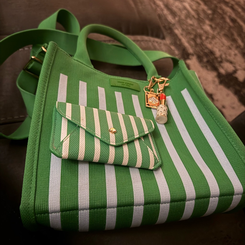 Kate Spade X Target Green Striped Women's Bag With Coin Purse And Two Charms